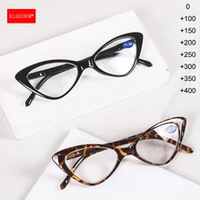 Women Cat Eye Reading Glasses Anti Blue Light Magnifying Computer Glasses Clear Lens Black Leopard Frame Plus Reading Glasses
