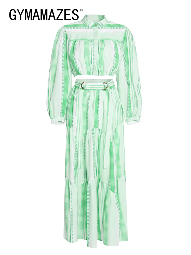 GYMAMAZES Casual Striped Two Piece Set For Women Stand Collar Long Sleeve Tops High Waist Skirts Female Sets 2022 Spring Clothes
GYMAMAZES Casual Striped Two Piece Set For Women Stand Collar Long Sleeve Tops High Waist Skirts Female Sets 2022 Spring Clothes