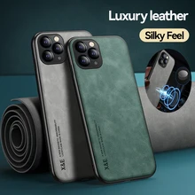 Luxury Leather Case For iPhone 15 14 13 12 11 Pro Max Mini XR XS Max 8 7 15 Plus SE 2020 Cover With Metal Plate Support Car Hold