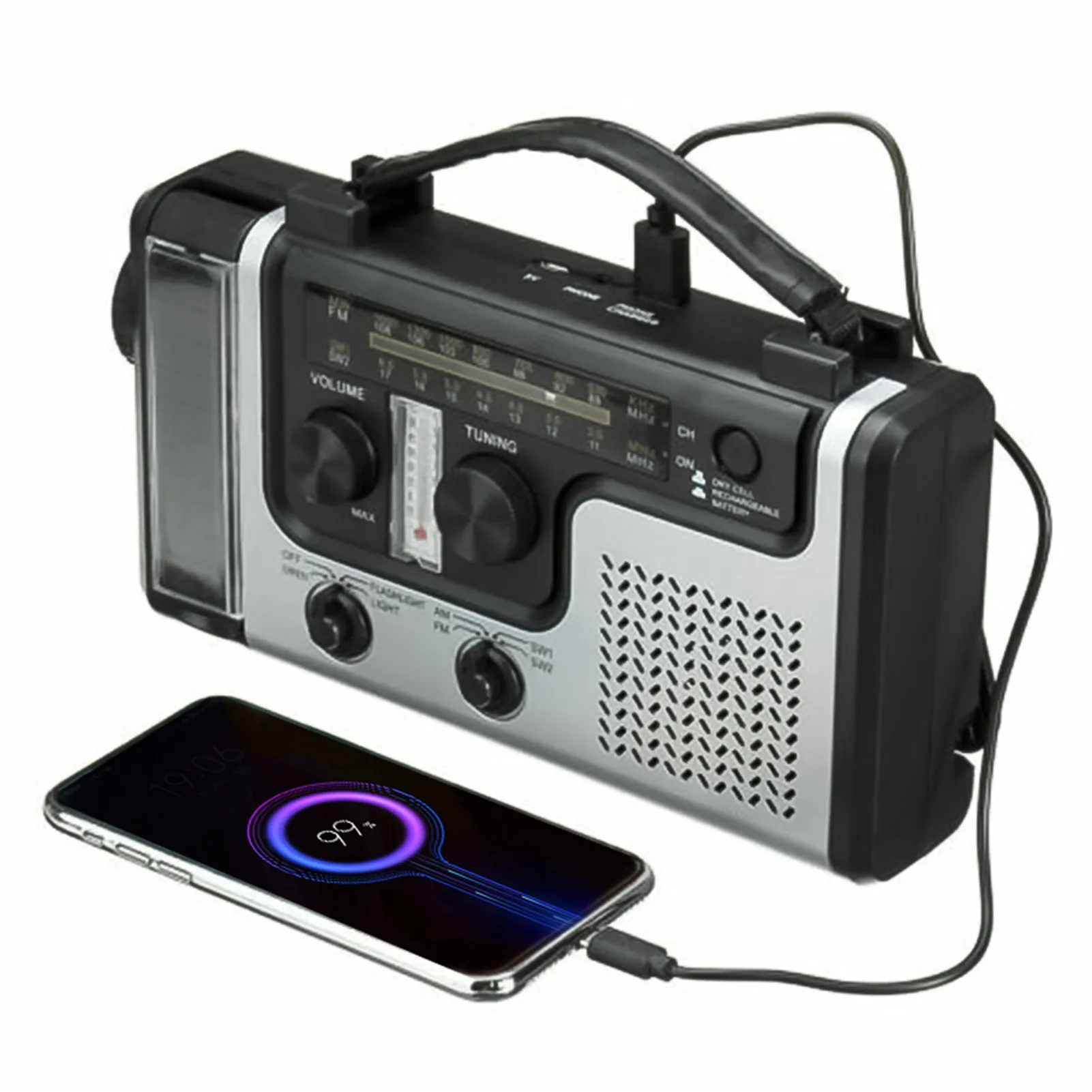 Multifunctional Hand Radio Solar Crank Powered AM/FM/SW1/SW2 Weather Radio Use Emergency LED Flashlight Outdoor Survival
Multifunctional Hand Radio Solar Crank Powered AM/FM/SW1/SW2 Weather Radio Use Emergency LED Flashlight Outdoor Survival