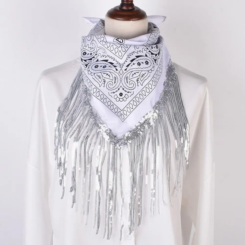 Fringed Bandana Eco-friendly Fine Texture Sparkling Sequins Scarf Fringed Bandana for Club Women Headscarf Women Headscarf 
Fringed Bandana Eco-friendly Fine Texture Sparkling Sequins Scarf Fringed Bandana for Club Women Headscarf Women Headscarf