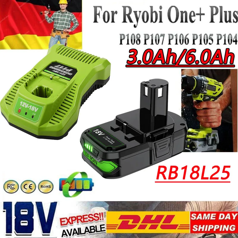 For Ryobi 18V Cordless Tool Battery RB18L25 P107 P108 P109 P102 P103 3/6Ah For Ryobi 18V Replacement Lithium Battery 
For Ryobi 18V Cordless Tool Battery RB18L25 P107 P108 P109 P102 P103 3/6Ah For Ryobi 18V Replacement Lithium Battery