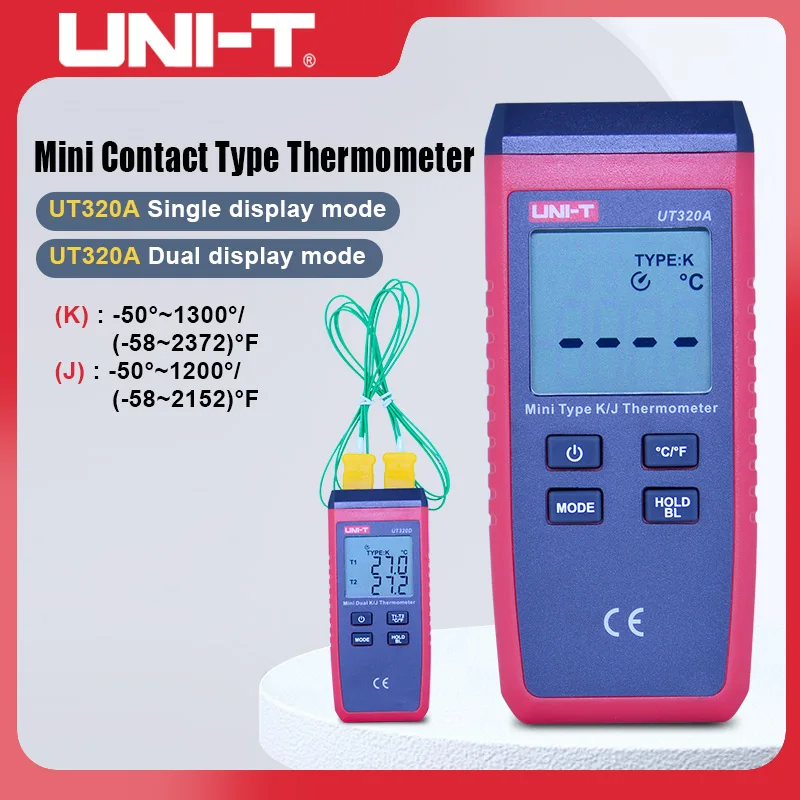 

UNI-T UT320A UT320D мини-контактный термометр, двухканальный K/J данные термопары для автоматического отключения