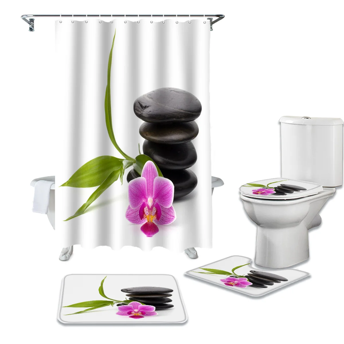 Набор занавесок для душа с цветочным принтом и камнями 
Набор занавесок для душа с цветочным принтом и камнями
