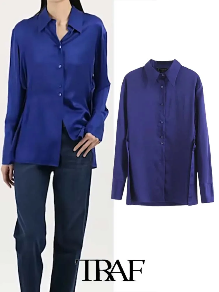 Женская атласная рубашка с длинным рукавом, с разрезом
Женская атласная рубашка с длинным рукавом, с разрезом