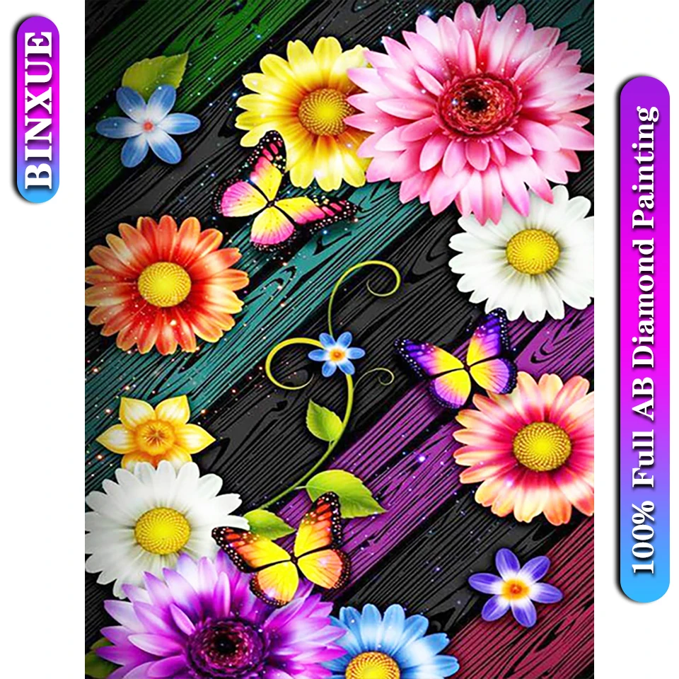 

BinXue 5D DIY Sunflower Full 100% AB Diamond Painting Kit Animal Butterfly Cross Stitch Flower Handmade Diamond Mosaic Art Gift