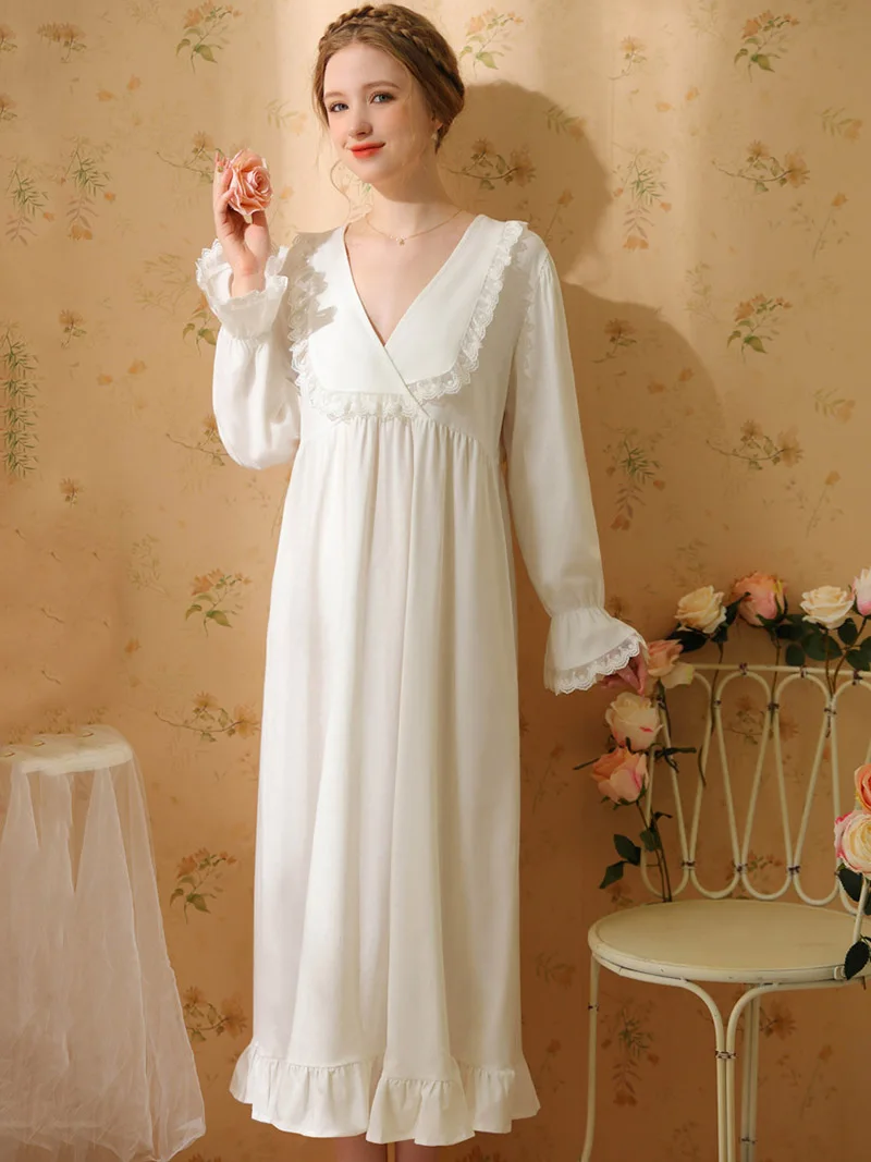 Women Princess Nightdress Autumn Long Sleeve Ruffles Sweet Cotton Mesh Vintage Fairy Sleepwear Pajamas Victorian Nightgowns
Women Princess Nightdress Autumn Long Sleeve Ruffles Sweet Cotton Mesh Vintage Fairy Sleepwear Pajamas Victorian Nightgowns