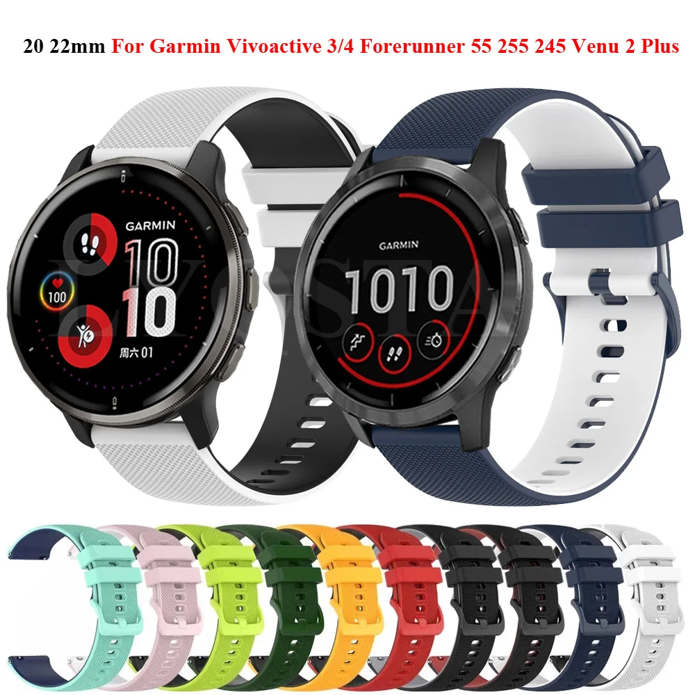 

20 22mm Watchband For Garmin Venu SQ/2 Plus Silicone Bracelet For Vivoactive 3 4 Forerunner 245 645 255 /Vivomove HR Wriststrap