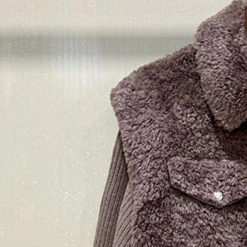 Women Knit Stitching Silhouette Plush Jacket Turn-down Collar Long Sleeve Single Breasted Female Warm Coat 
Women Knit Stitching Silhouette Plush Jacket Turn-down Collar Long Sleeve Single Breasted Female Warm Coat