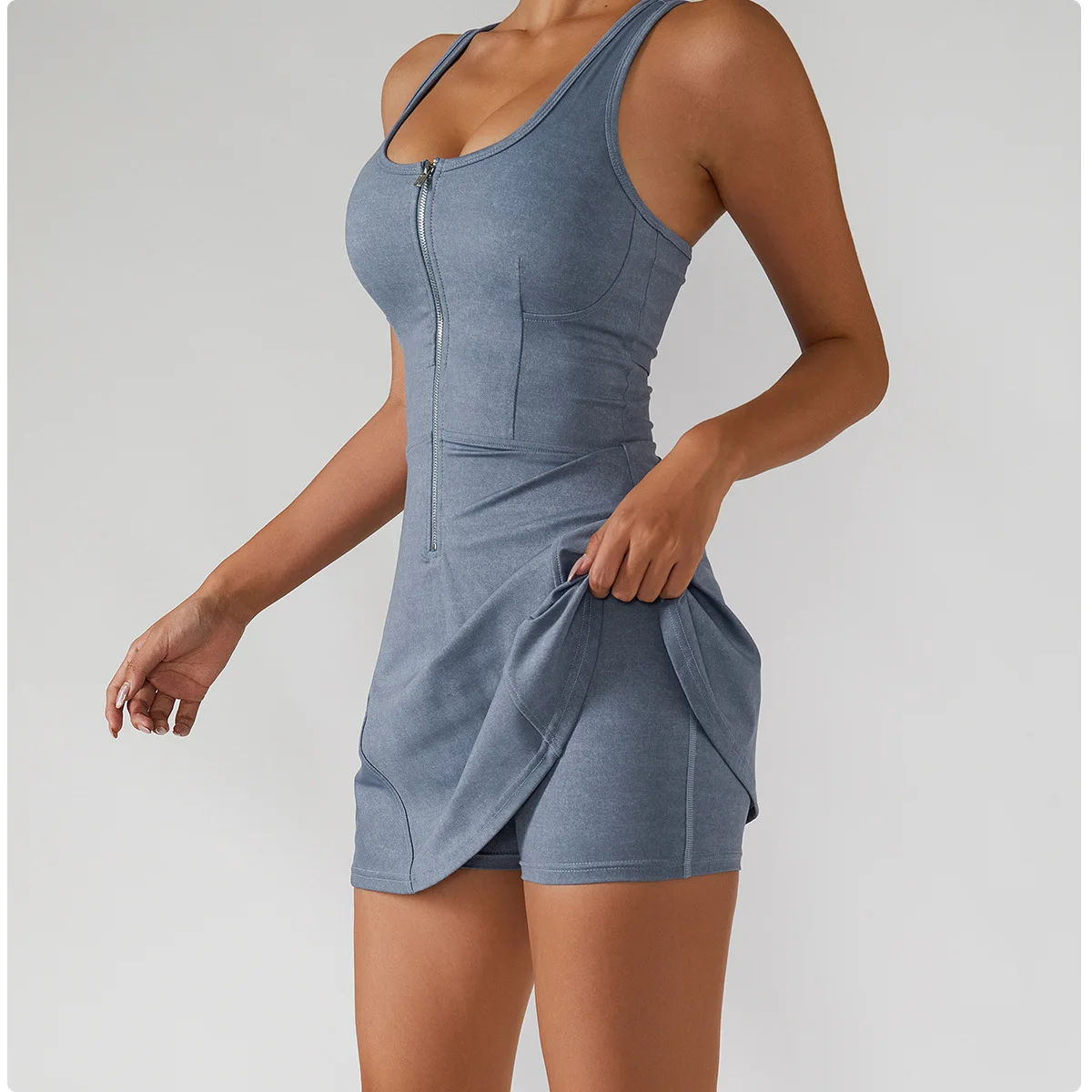 Front Zipper Racerback Sports Badminton Dress Tennis Skirt Women Sleeveless U Neck Breathable Golf Dress with Built-in Shorts
Front Zipper Racerback Sports Badminton Dress Tennis Skirt Women Sleeveless U Neck Breathable Golf Dress with Built-in Shorts