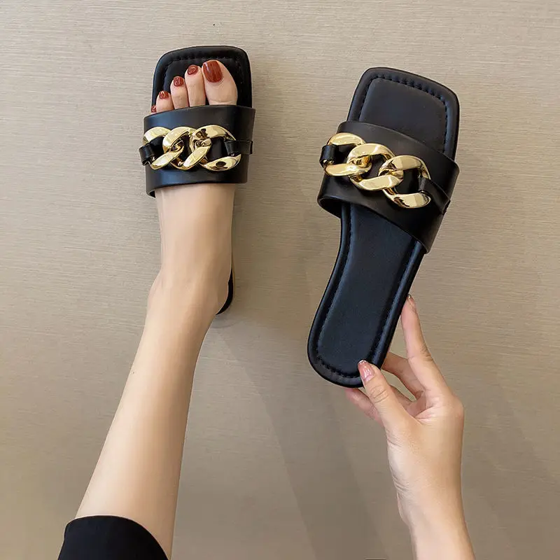 2022 New Slippers Women Sandals Fashion Designer Platform Metal Chain Flat Bottom Sandals Square Head Women's Slipper Sandals
2022 New Slippers Women Sandals Fashion Designer Platform Metal Chain Flat Bottom Sandals Square Head Women's Slipper Sandals