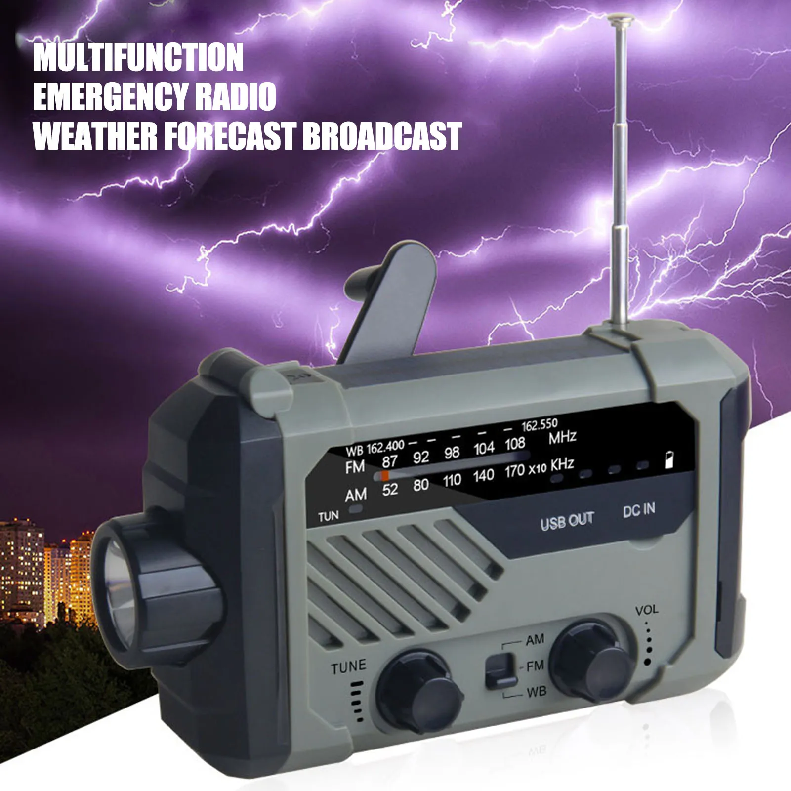 Portable Radio Hand Crank LED Flashlight & Reading LampingNOAA Emergency Weather Radio Flashlight Solar Charging 2000mAh Power
Portable Radio Hand Crank LED Flashlight & Reading LampingNOAA Emergency Weather Radio Flashlight Solar Charging 2000mAh Power