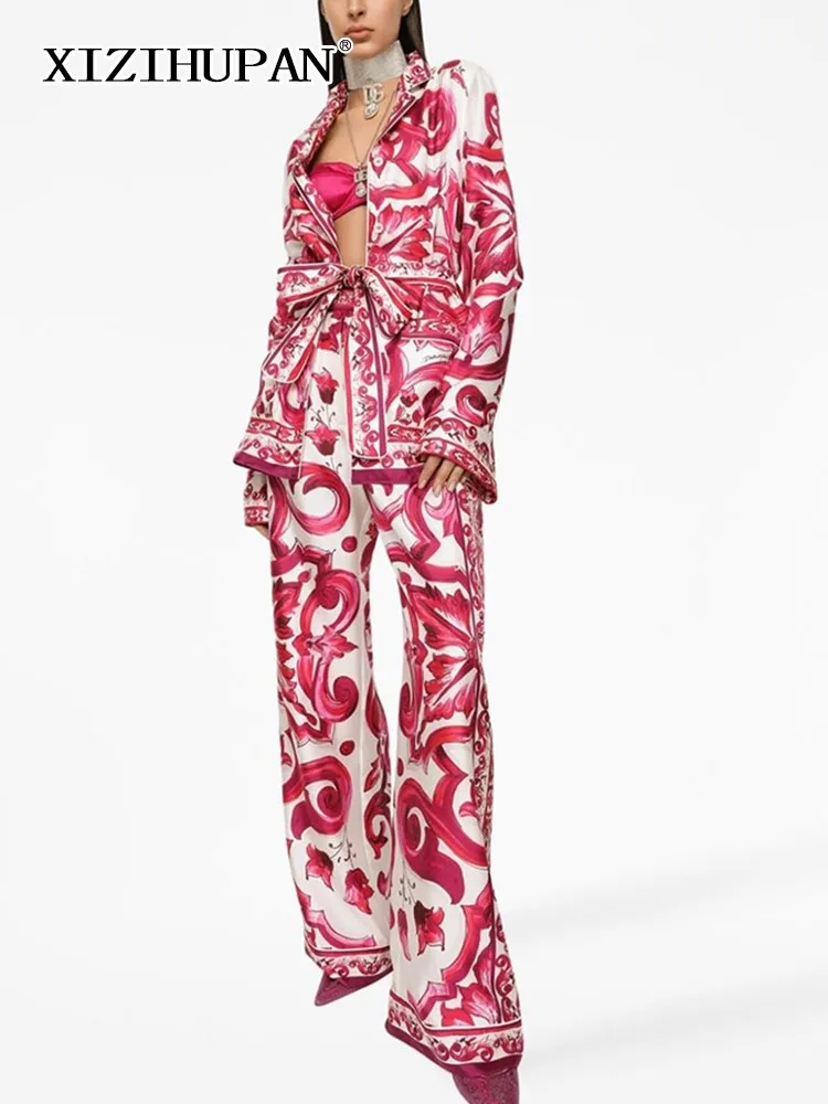 XIZIHUPAN Casual Printing Two Piece Set For Women Lapel Long Sleeve Spliced Belt High Waist Wide Leg Pants Satin Sets Female New
XIZIHUPAN Casual Printing Two Piece Set For Women Lapel Long Sleeve Spliced Belt High Waist Wide Leg Pants Satin Sets Female New