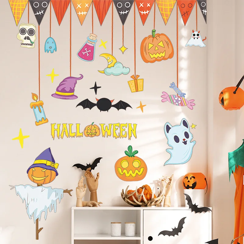 Cartoon Halloween Day Party Pumpkin Banner Scarecrow Glass Window Wall Stickers Home Decoration Wall Decor Home Accessories
Cartoon Halloween Day Party Pumpkin Banner Scarecrow Glass Window Wall Stickers Home Decoration Wall Decor Home Accessories