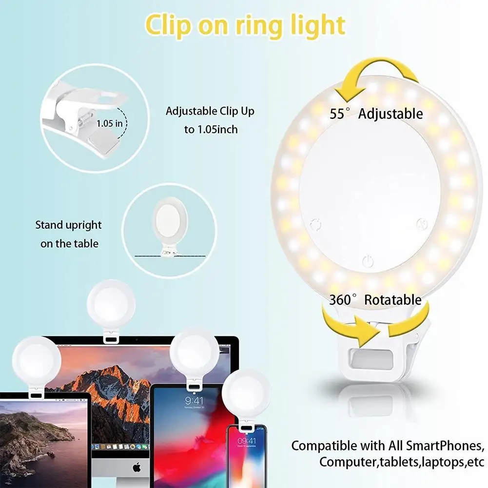 LED XJ51 Phone Ring Light USB Charge Camera Clip-on Phone Selfie Ring Light Video Light Control Selfie Enhance
LED XJ51 Phone Ring Light USB Charge Camera Clip-on Phone Selfie Ring Light Video Light Control Selfie Enhance