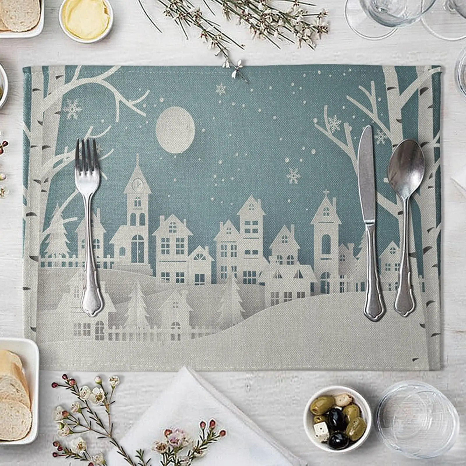 Столовые приборы для фермерского дома, белые синие хлопковые льняные салфетки, Квадратные Коврики для стола, набор для помещений 
Столовые приборы для фермерского дома, белые синие хлопковые льняные салфетки, Квадратные Коврики для стола, набор для помещений