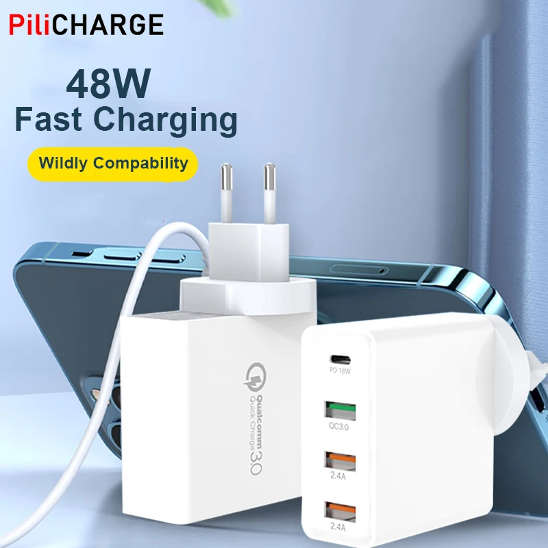 

48W Multi USB Fast Charger Quick Universal Charger QC 3.0 Type C PD Charger For iPhone XS 12 11 Pro Max iPad MacBook Carregador