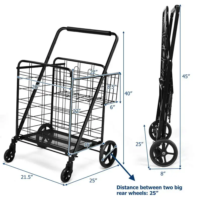 Duty Folding Shopping Cart Utility Jumbo Double Basket 330lbs Black
Duty Folding Shopping Cart Utility Jumbo Double Basket 330lbs Black