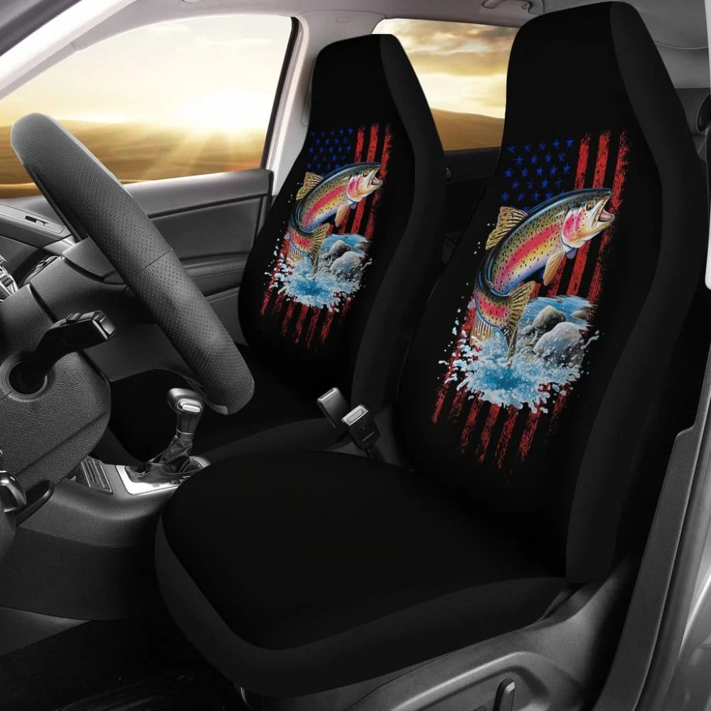 

Brook Trout Fishing American Flag Car Seat Covers,Pack of 2 Universal Front Seat Protective Cover