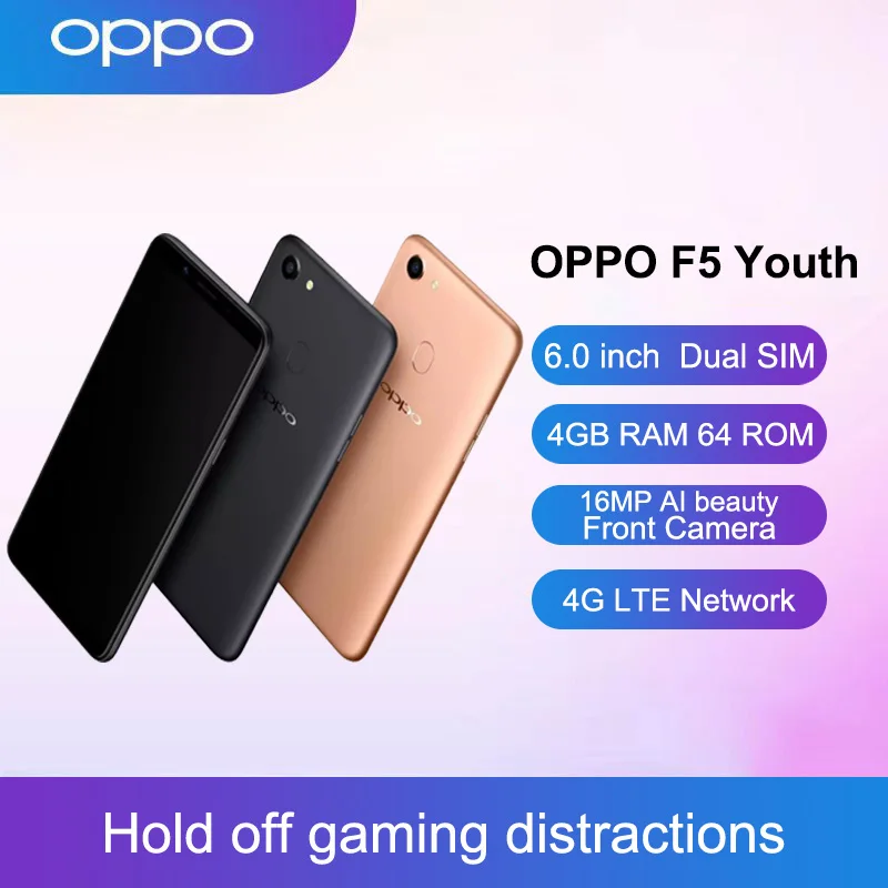 

OPPO F5 Youth Smartphone Android 6.0 inch Dual SIM 4G LTE Network 4GB RAM 64 ROM Mobile phones Unlocked Original Cell Phone