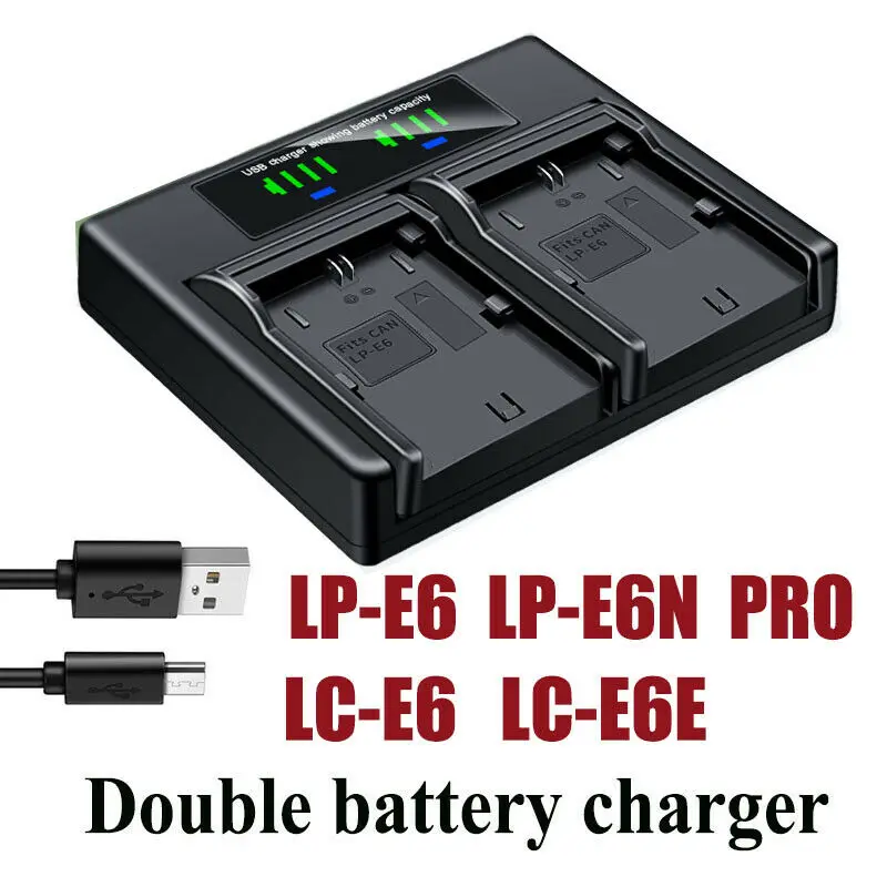Dual Battery Charger For Canon LP-E6 E6N Pro LC-E6 E6E EOS R Ra R5 R6 5DS R
Dual Battery Charger For Canon LP-E6 E6N Pro LC-E6 E6E EOS R Ra R5 R6 5DS R