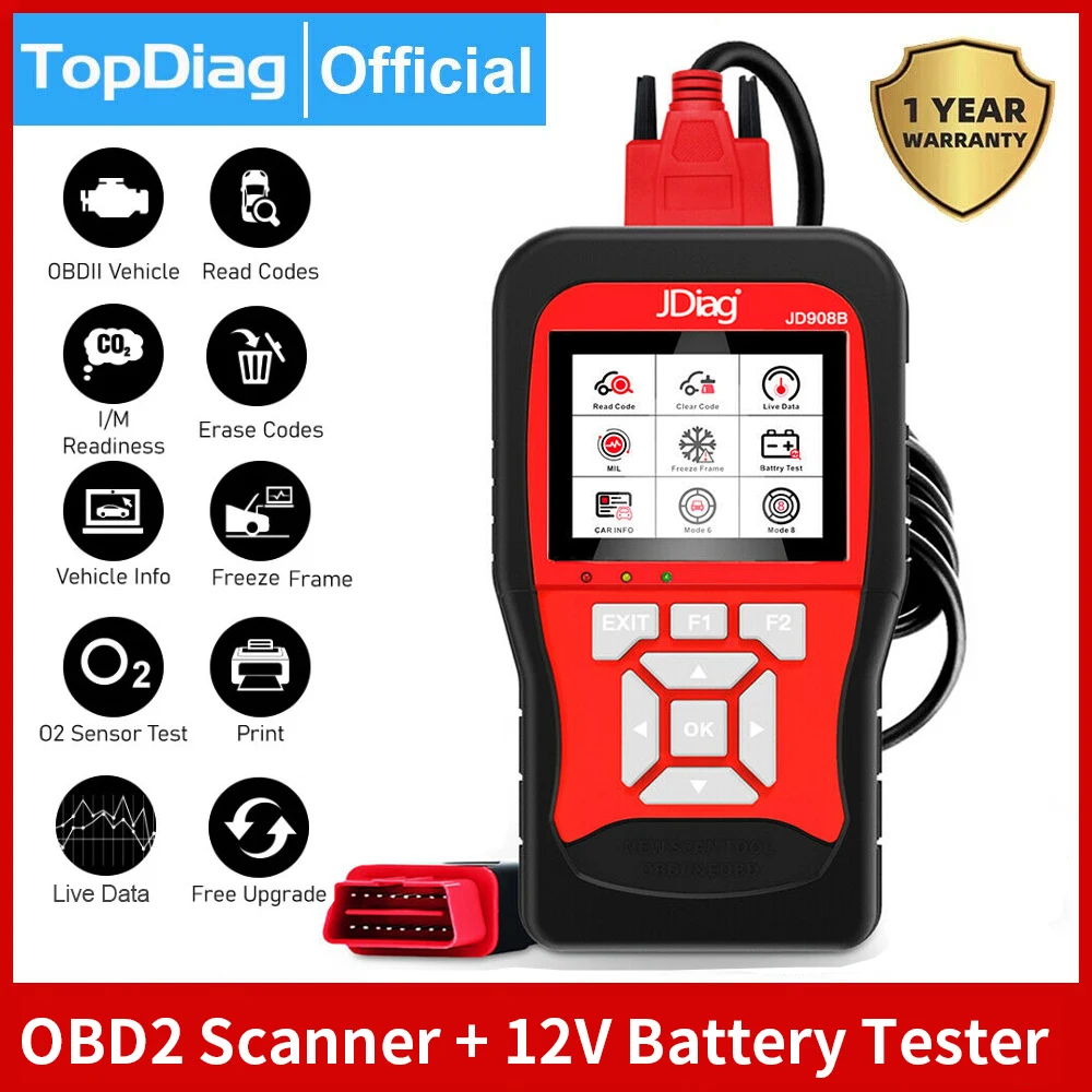 Сканер JDiag JD908B OBD2, 12 В, профессиональный диагностический сканер 
Сканер JDiag JD908B OBD2, 12 В, профессиональный диагностический сканер