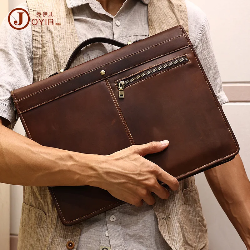 

Genuine Leather Men's Portable 12.9" Briefcase Male 13.3" Laptop Handbag Business Multifunction iPad Portfolio Case Document Bag