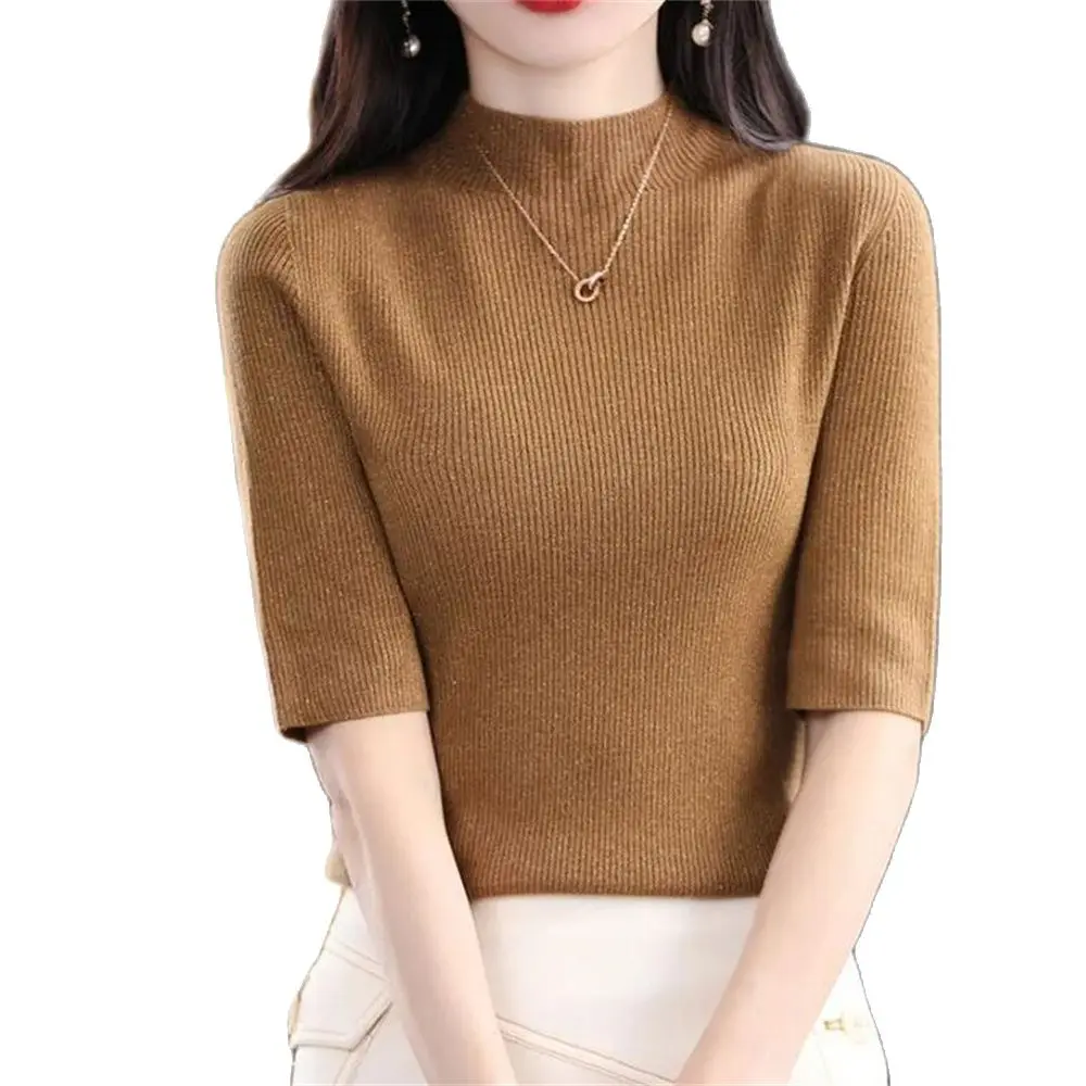 Spring Summer Half Sleeve Sweaters Women Half High Collar Jumper Slim Wool Cotton Blend Pullover Vest T-Shirt Knitted Base Top 
Spring Summer Half Sleeve Sweaters Women Half High Collar Jumper Slim Wool Cotton Blend Pullover Vest T-Shirt Knitted Base Top