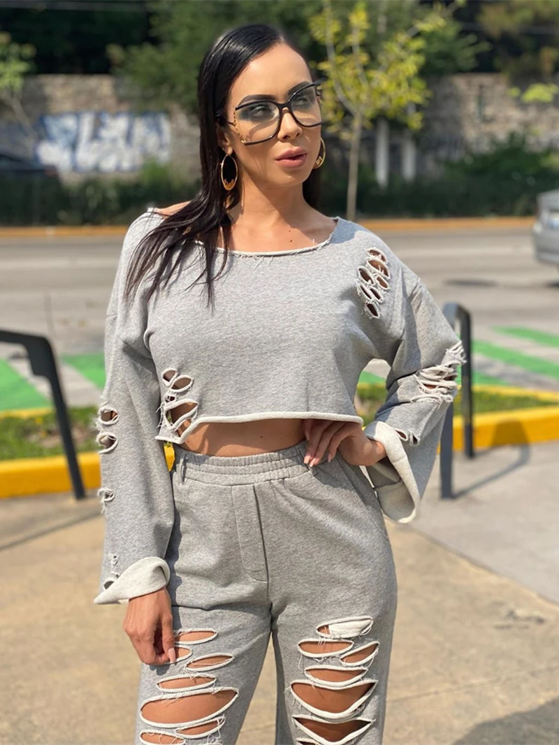 Sexy Holes Tracksuit Women Two Piece Set Autumn Clothes Hollow Out Long Sleeve Top and Pants Sets Casual 2 Pieces Suits Outfits
Sexy Holes Tracksuit Women Two Piece Set Autumn Clothes Hollow Out Long Sleeve Top and Pants Sets Casual 2 Pieces Suits Outfits