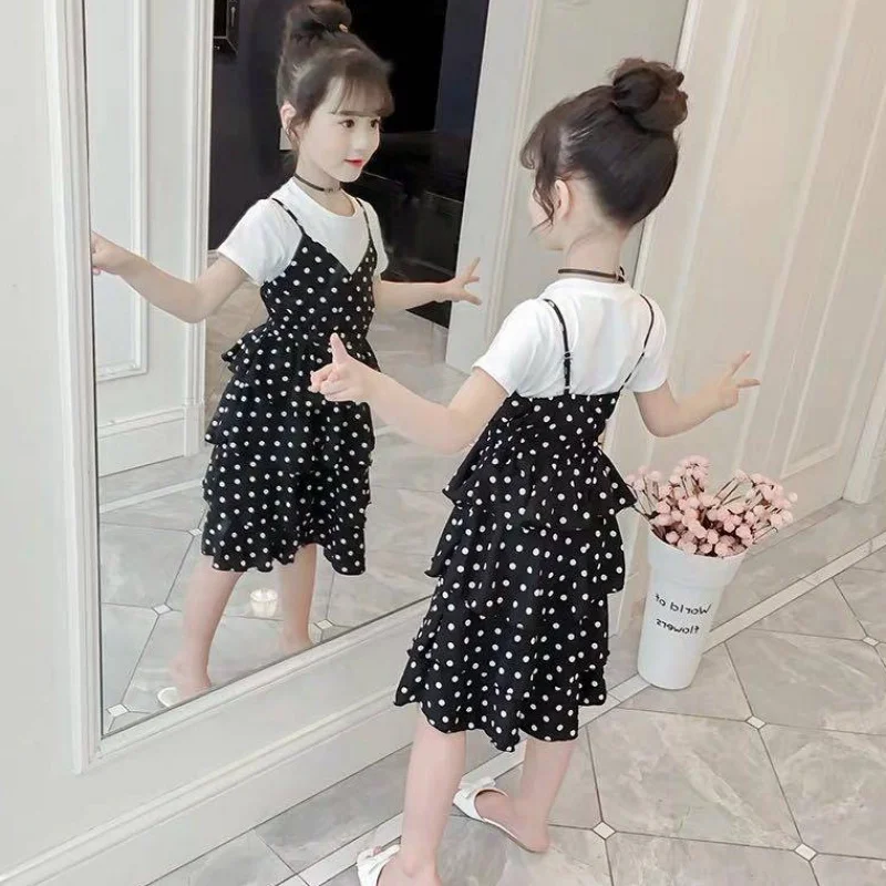 Summer Girls Suit Kids Short-sleeved T-shirt + Polka Dot Dresses 2pcs Children Layered Sundress Teen Girls Clothes
Summer Girls Suit Kids Short-sleeved T-shirt + Polka Dot Dresses 2pcs Children Layered Sundress Teen Girls Clothes
