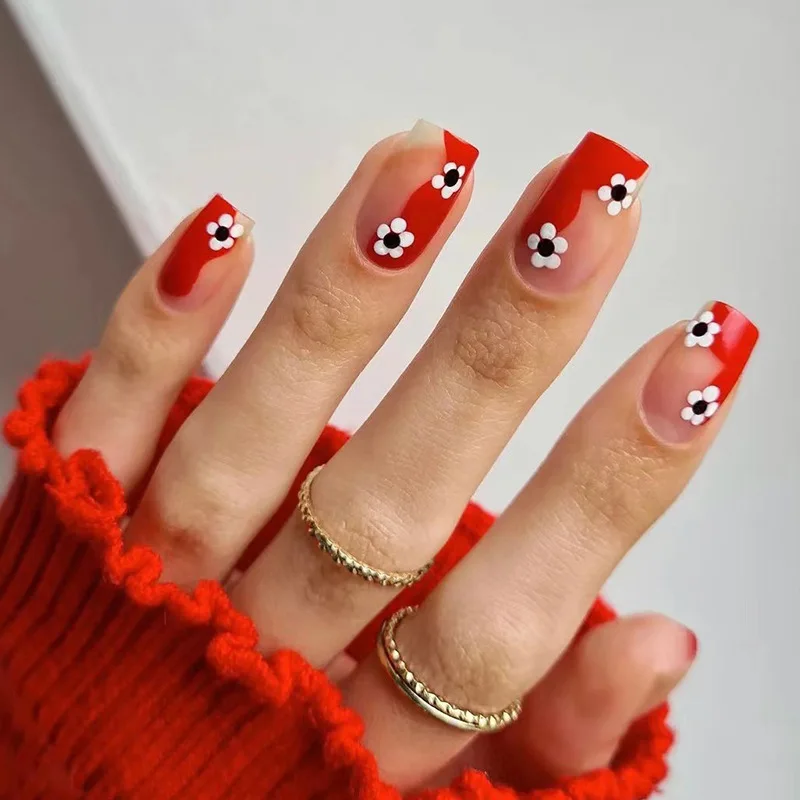 Red Fake Nails Press On Nails Vintage Short French Ballerina Flower Designs Artificial Nail Tips Full Cover Acrylic False Nail
Red Fake Nails Press On Nails Vintage Short French Ballerina Flower Designs Artificial Nail Tips Full Cover Acrylic False Nail