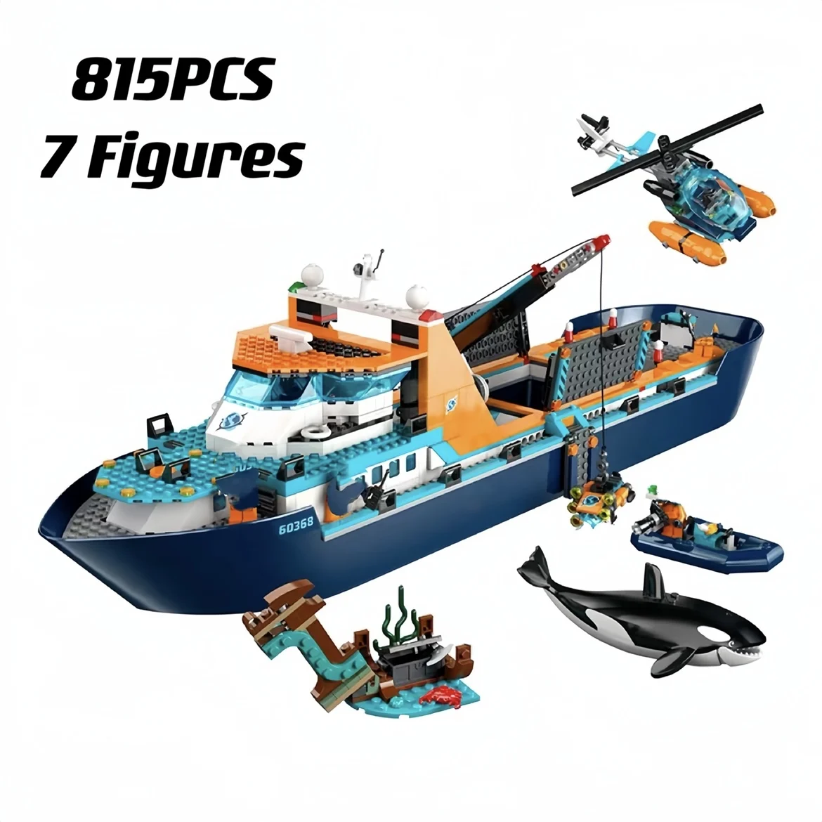 

IN STOCK Compatible 60368 Arctic Explorer Ship Building Block Toys Floatable Boat Helicopter ROV Sub Orca Bricks Gifts for Boys