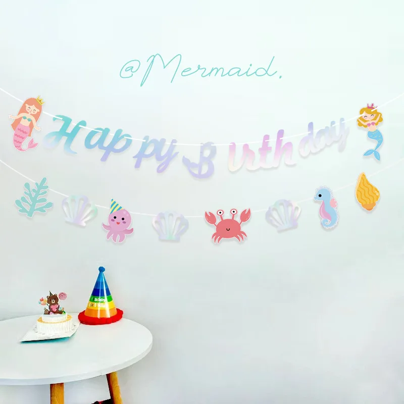 Ocean Theme Mermaid Conjoined Letter Flag Garland Decoration And Decoration Of Girls' Birthday Party Undersea World Shell Banner
Ocean Theme Mermaid Conjoined Letter Flag Garland Decoration And Decoration Of Girls' Birthday Party Undersea World Shell Banner