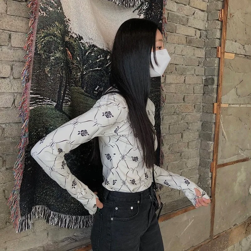 Корейская винтажная Дизайнерская одежда Karrram футболка с длинным рукавом и