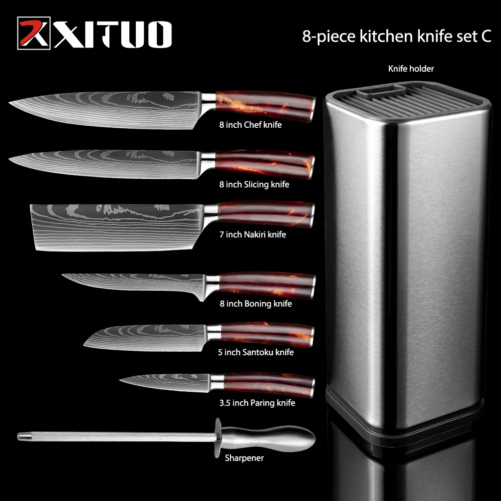 XITUO Kitchen Knife Set Imitation Damascus Pattern Professional Chef knife Meat Cleaver Slicing Santoku knife Kitchen Accessory
XITUO Kitchen Knife Set Imitation Damascus Pattern Professional Chef knife Meat Cleaver Slicing Santoku knife Kitchen Accessory