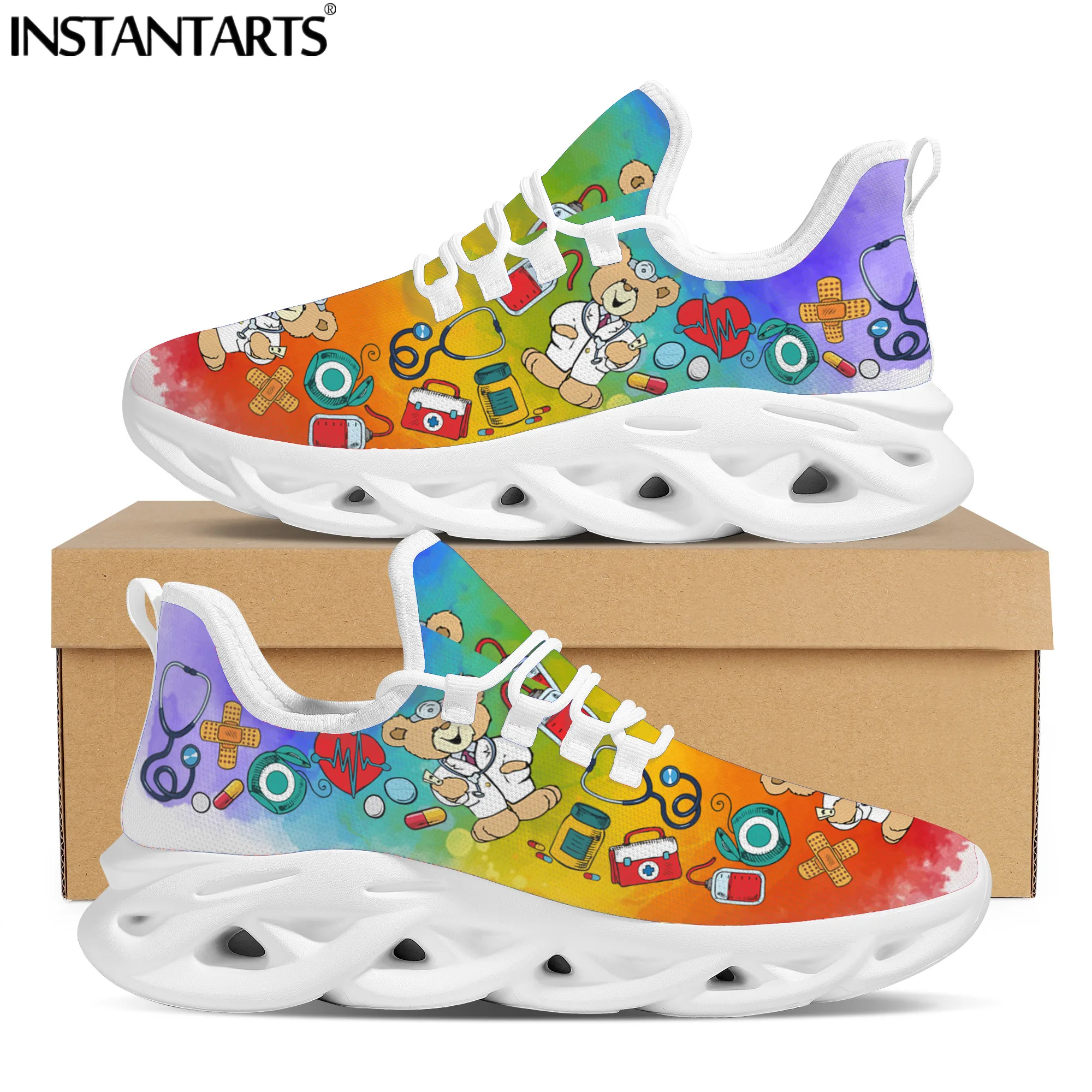 INSTANTARTS Women Flats Shoes Gradient Doctor Bear Lace Up Waking Sneaker Breathable Cartoon Nursing Shoes кроссовки женские New
INSTANTARTS Women Flats Shoes Gradient Doctor Bear Lace Up Waking Sneaker Breathable Cartoon Nursing Shoes кроссовки женские New
