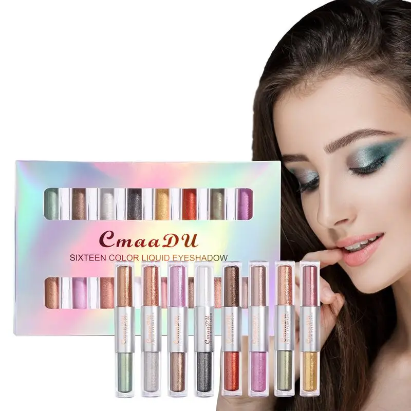 

16 Colors Liquid Glitter Eyeshadow Set Metallic Glitter Shimmer Smokey Eye Looks Waterproof Long Lasting Quick-Drying Sparkling
