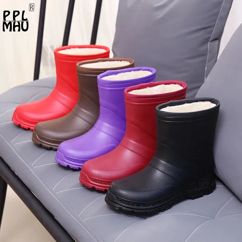 Теплые непромокаемые ботинки из ПВХ в стиле ретро, бархатные ботинки средней длины без застежек, модная утепленная Нескользящая Удобная ра... 
Теплые непромокаемые ботинки из ПВХ в стиле ретро, бархатные ботинки средней длины без застежек, модная утепленная Нескользящая Удобная ра...