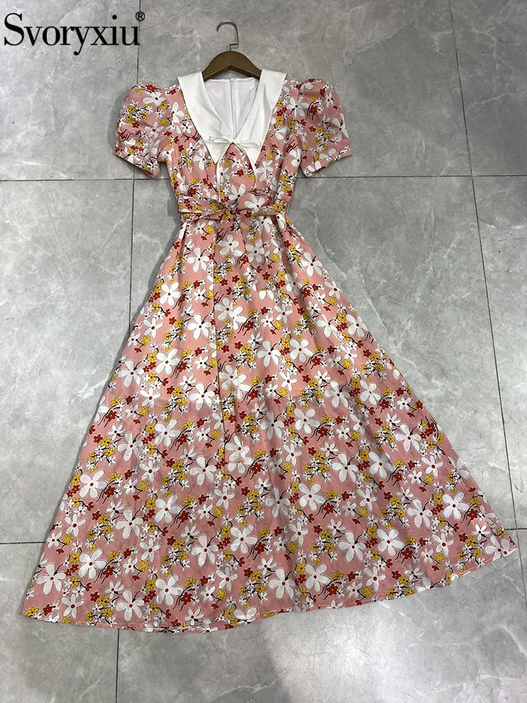 Svoryxiu Fashion Summer Gorgeous Elegant Flower Print Midi Dress Women's Turn-down Collar Puff Sleeve Bow Lace Up Holiday Dress
Svoryxiu Fashion Summer Gorgeous Elegant Flower Print Midi Dress Women's Turn-down Collar Puff Sleeve Bow Lace Up Holiday Dress