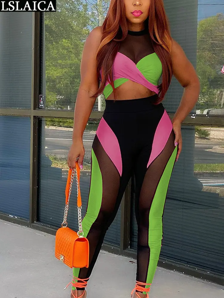 Tracksuit Mesh Two Piece Set See Through Womans Sliming Women's Clothing Free Shipping Sexy Pencil Pants 2 Pieces Colorblock Top
Tracksuit Mesh Two Piece Set See Through Womans Sliming Women's Clothing Free Shipping Sexy Pencil Pants 2 Pieces Colorblock Top