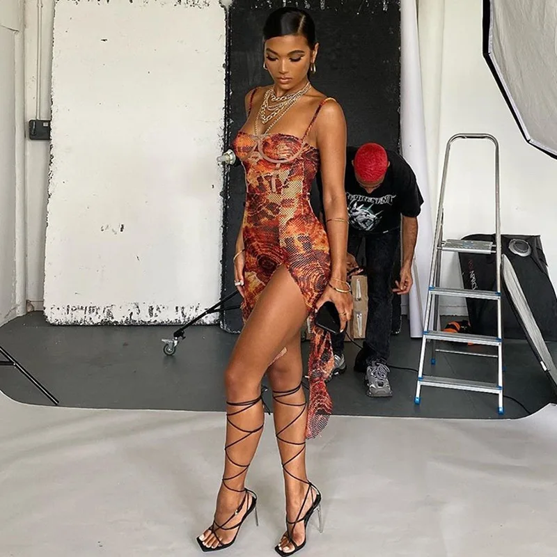Mesh Printing Side Slit Bodycon Women Camisole Dress 2022 Summer Sleeveless Backless Party Clubwear Sexy Mini Dress Hot
Mesh Printing Side Slit Bodycon Women Camisole Dress 2022 Summer Sleeveless Backless Party Clubwear Sexy Mini Dress Hot