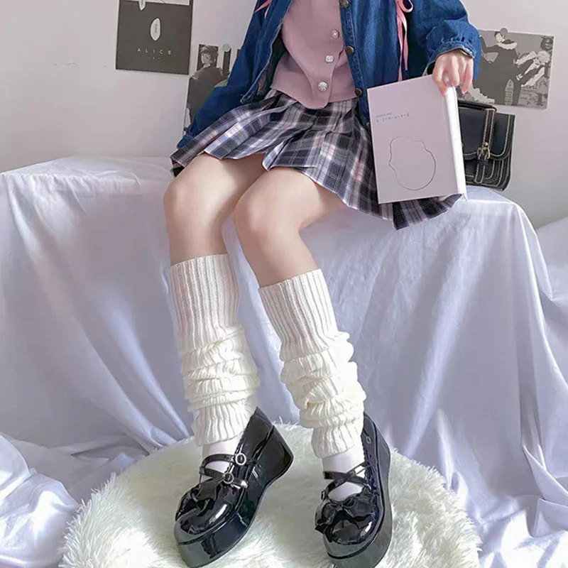 

50cm Women's White Long Leg Warmers Lolita Goth Fashion Y2k Socks Japanese Jk Uniform Knit Leg Warmer Cover Cosplay Accessories