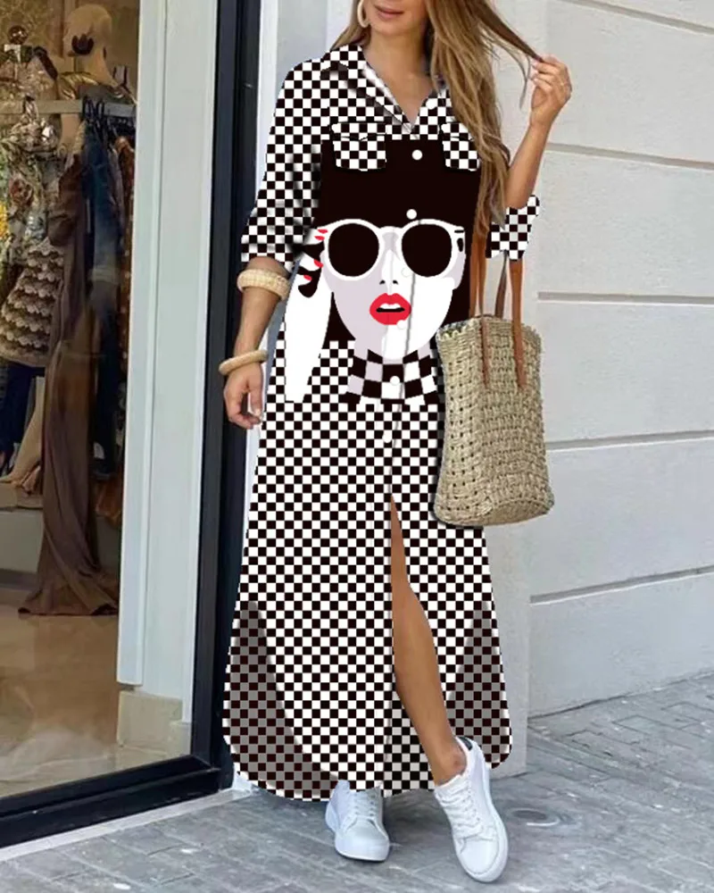 Ladies Fashion Long Sleeve Printed Button Lapel Shirt Dress Ladies Spring Autumn New Single Breasted Pocket Casual Long Dresses
Ladies Fashion Long Sleeve Printed Button Lapel Shirt Dress Ladies Spring Autumn New Single Breasted Pocket Casual Long Dresses