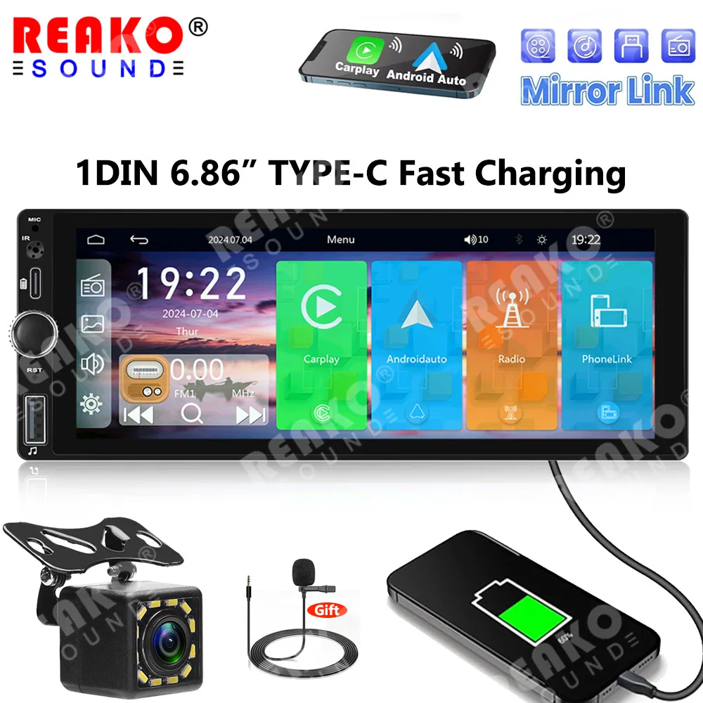 REAKOSOUND 1din 6 86 "HD автомобильный радиоприемник мультимедийный плеер Carplay Android Auto