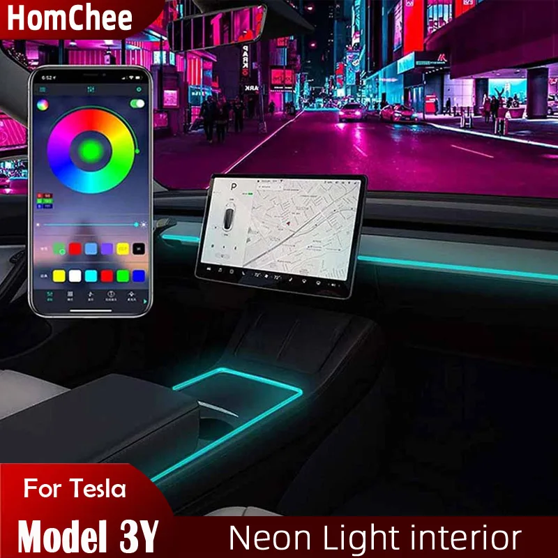 HomChee Car Neon Lights For Tesla Model 3 ModelY APP Control LED Ambient Lighting Center Console Dashboard Light 
HomChee Car Neon Lights For Tesla Model 3 ModelY APP Control LED Ambient Lighting Center Console Dashboard Light