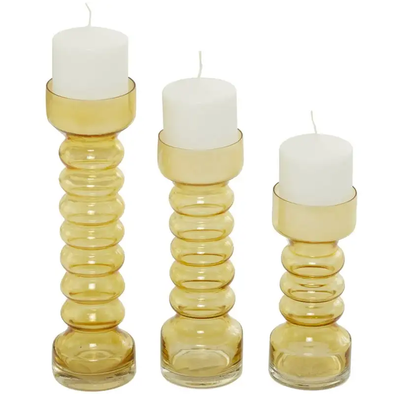 

Candle Yellow Glass Bubble Pillar Candle Holder, Set of 3