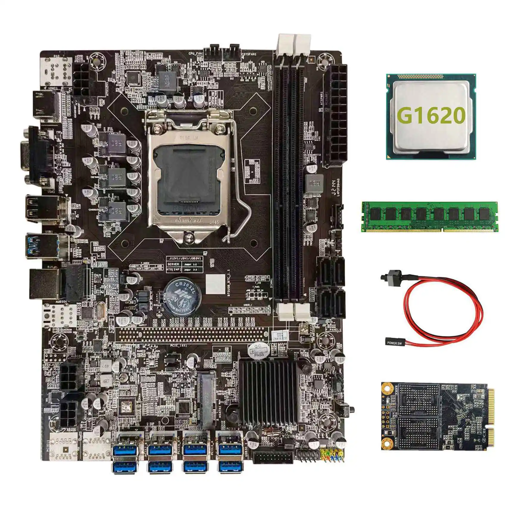Материнская плата B75 USB BTC для майнинга + процессор G1620 + DDR3 4 Гб 1600 МГц ОЗУ + 128G MSATA SSD + кабель переключателя LGA1155 8xpcie на USB-плату
Материнская плата B75 USB BTC для майнинга + процессор G1620 + DDR3 4 Гб 1600 МГц ОЗУ + 128G MSATA SSD + кабель переключателя LGA1155 8xpcie на USB-плату