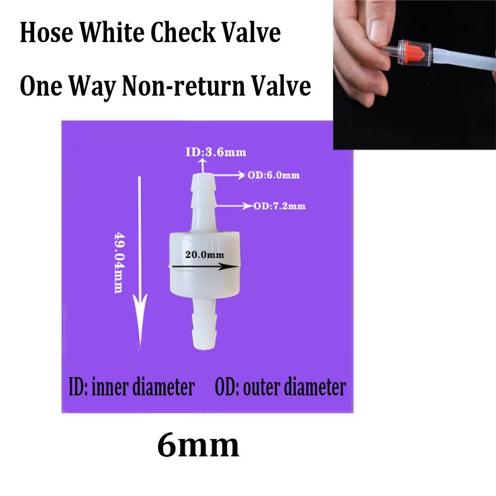 4mm 6mm 8mm 10mm 12mm Hose ID Plastic White Check Valve Way Non-return Valve For Water Petrol Diesel Oils
4mm 6mm 8mm 10mm 12mm Hose ID Plastic White Check Valve Way Non-return Valve For Water Petrol Diesel Oils