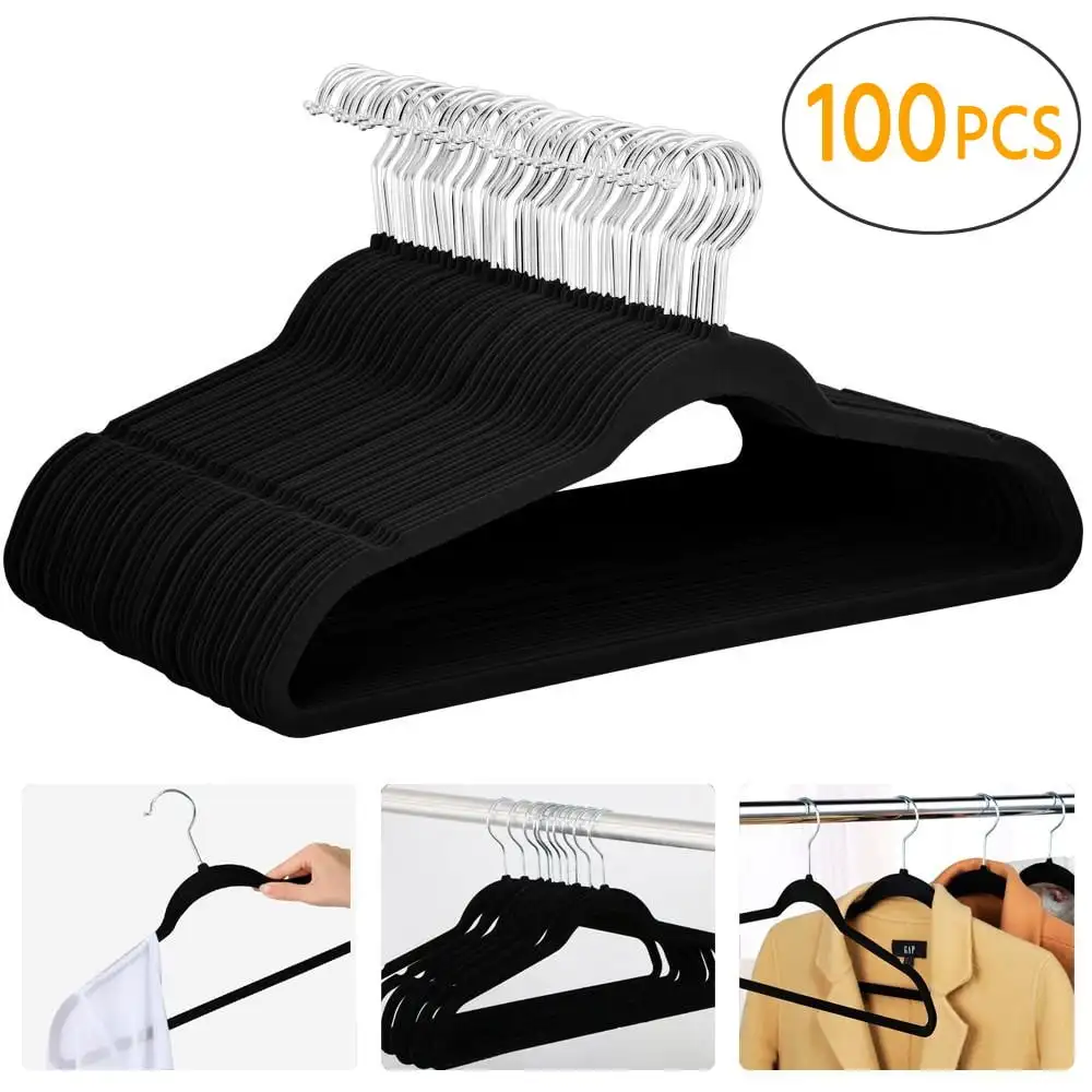 

Easyfashion Нескользящие вешалки для одежды из бархата, 100 шт. в упаковке, черные