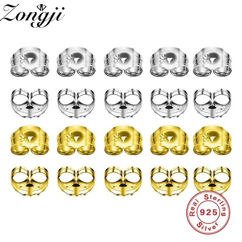 

925 Sterling Silver 10Pcs Universal Earring Back Fit Stud Earrings Clasp Stopper Ear Plug Back Jewelry Finding Accessories